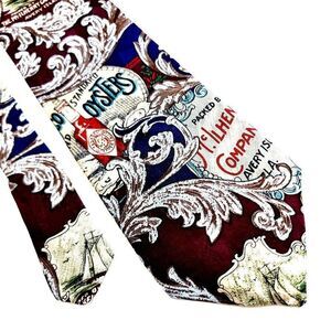 Tabasco Standard Oyster‎ Jacquard Print Maroon Silk Tie Long Wide